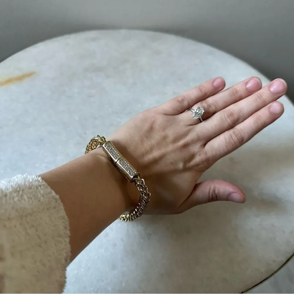 Chunky Link Gold Chain Bracelet with Magnetic Rhinestone Clasp Minimalist
